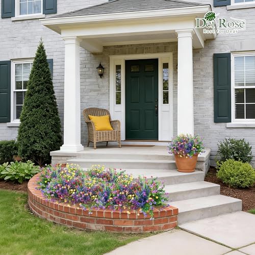 Der Rose 24 Bundles Artificial Flowers Bulk for Outdoors UV Resistant Fake Flowers Spring for Garden Patio Porch Farmhouse Home Window Box Decor(Colourful)