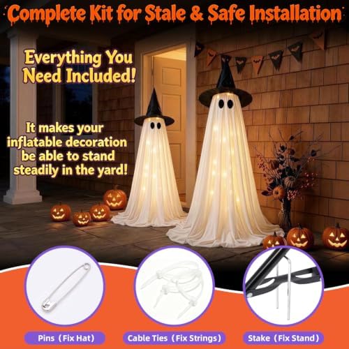 Halloween Light Up Ghost Decor 2 Pack - 63IN Witch Hat Outdoor Porch Decor