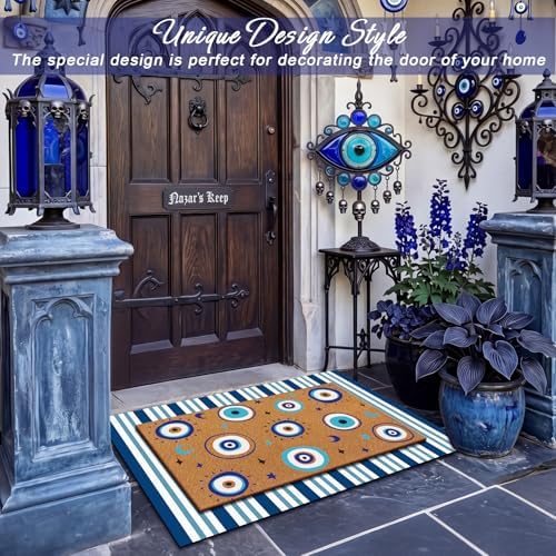 Tinideya 2 Pcs Blue Evil Eye Layered Doormat Set