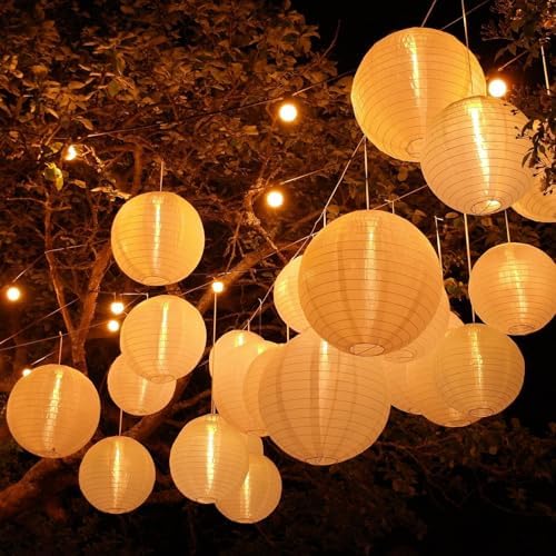 20Pcs White Paper Lanterns for Parties, 4” 6” 8” 10” 12” Chinese Asian Hanging Round Paper Lanterns for Birthday Wedding Halloween Christmas Home Decor Party Decor