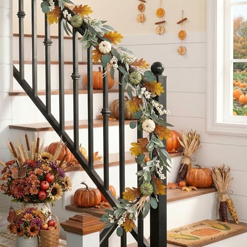 Valery Madelyn 9ft Fall Garland for Mantle with Pumpkins