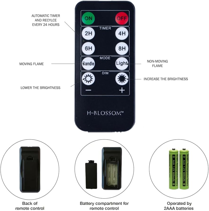 H-BLOSSOM Flameless Candles Battery Operated Real Wax Pillar LED Candles with 10 Key Remote Control Cycling 24 Hours