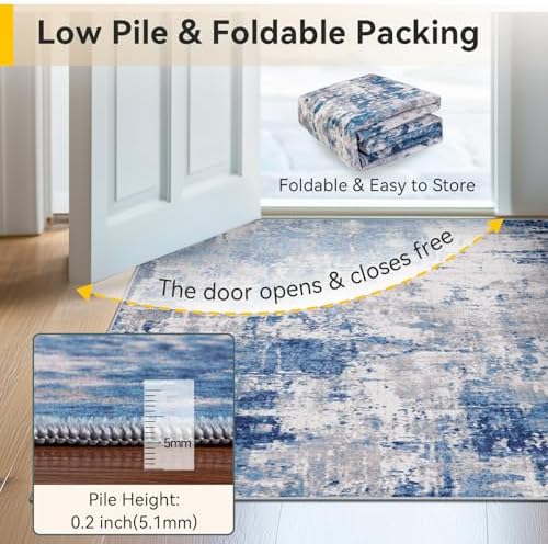 RELEANY Washable 3'x5' Abstract Area Rug for Living Room Blue Gray