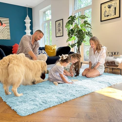 OLANLY 9x12 Machine Washable Large Area Rugs for Living Room, Bedroom, Soft Fluffy Shaggy Bedside Rug, Indoor Floor