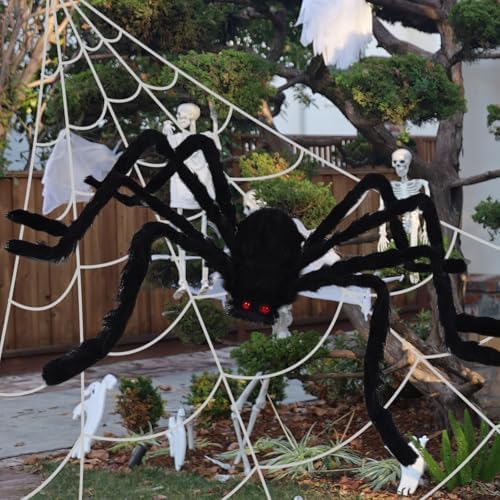 Halloween Decorations 200" Giant Web Outdoor + 59" Hairy Spider Décor