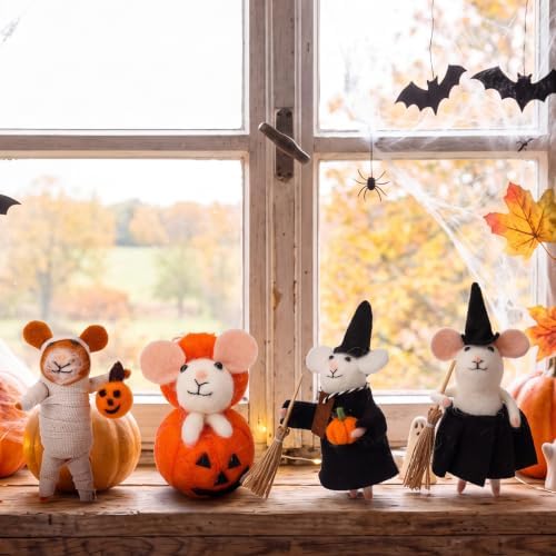 Hahafelt 4 Pcs Halloween Felt Mouse Ornaments Set Wool Handmade Mice