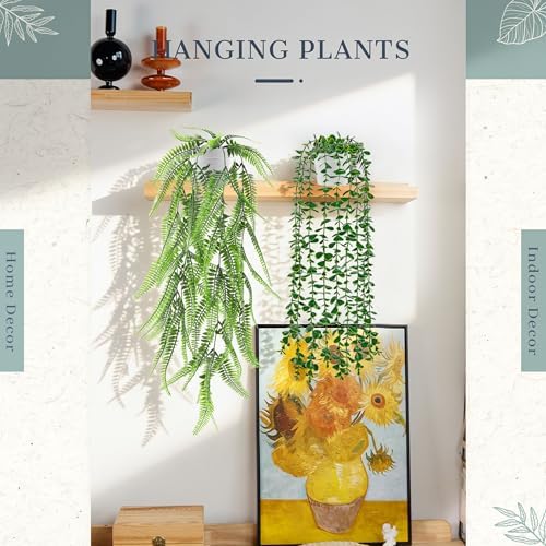 Der Rose 4Pcs Fake Hanging Plants with White Pots for Bright Shelf Decor
