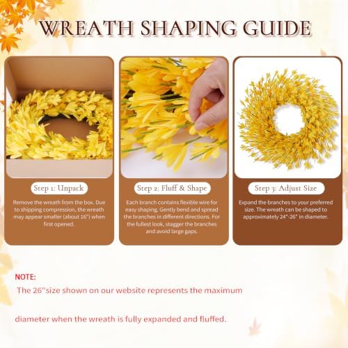 26 in Fall Wreath for Front Door, Autumn Thanksgiving Decor(Bright Yellow)