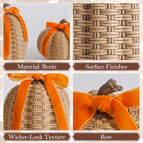 DN DECONATION Fall Pumpkin Decor, Fake Rattan Pumpkin Decorations for Home