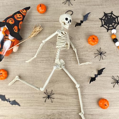 2 PCS 16" Halloween Posable Skeleton Decor, Scary Small Hanging Skull Props