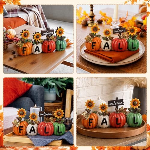 Amyhill Fall Pumpkin Table Decorations for Home Fall Letter Pumpkin with Sunflower Wooden Pumpkins Tabletop Sign for Autumn Thanksgiving Shelf Mantel Tiered Tray Table Decoration Party Supplies