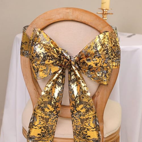 2 Pcs Black and Gold Table Runner, Glitter Metallic Foil Mesh Roll 108"