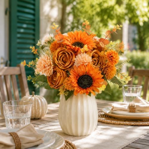 18Pcs Fall Flowers Artificial Cemetery Flowers for Grave Silk Sunflowers
