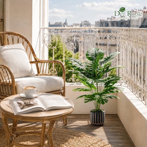 Der Rose 28'' Fake Plants Tall Artificial Monstera Faux Plants Indoor Outdoor Tree for Living Room Home House Decor