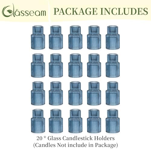 Glasseam Taper Candle Holders Bulk 20Pcs Small Candlestick for Coastal Decor