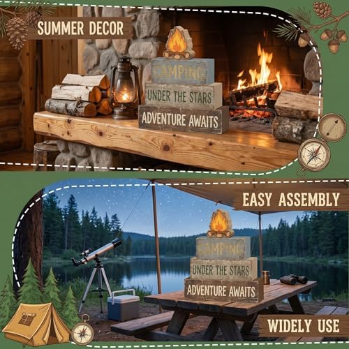 Britimes Tiered Tray Decor Set, 4 Pack, Wooden Table Sign, Camping Camper