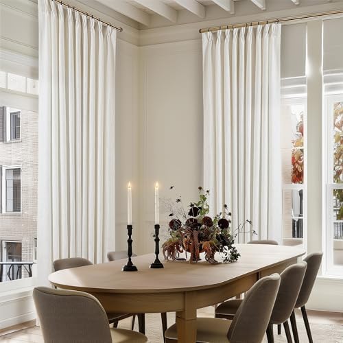 TWODRAPES Natural 60 Inch Width Linen Pinch Pleated 92 Inch Long Curtains