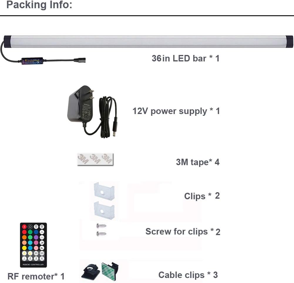 Dimmable Under Cabinet Lighting, RGB LED Light Bar, RF Remote Control Lamp, Multicolor Under Counter Lights for Desk
