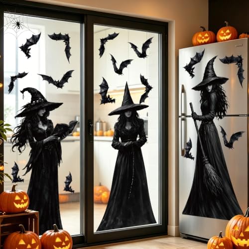 STEFORD Halloween Large Witch Window Clings, 3 Pcs
