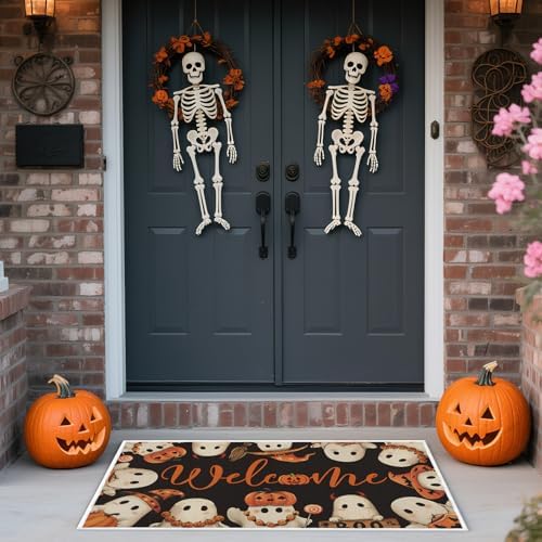 Halloween Welcome Door Mat Set of 2, Boo Pumpkin Ghost Doormat
