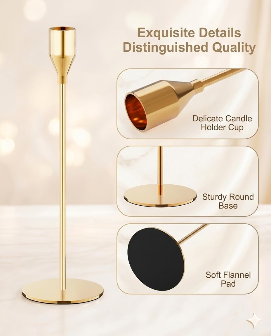 NLBTW Set of 6 Gold Taper Candle Holders, Tall Candlesticks Holder for Dining Table Centerpiece, Fall Decor, Fireplace