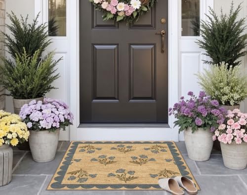 3x3 Square Floral Entry Rug, Front Door Mat Indoor Outside Entrance