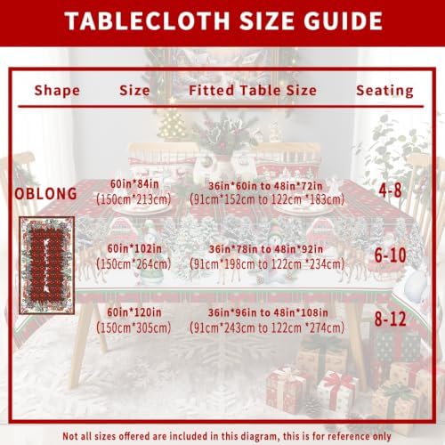 Red Christmas Plaid Tablecloth Rectangle 60 x 102 Inch, Waterproof Machine Washable Fabric Polyester Snowman Xmas Tablecloths Rectangular Holiday Christmas Table Cloth Rectangle Table Cover