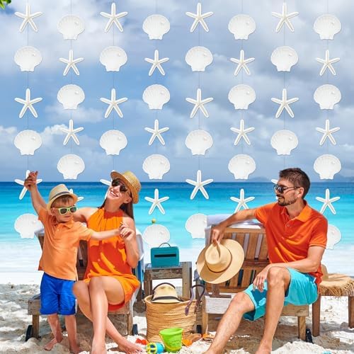 Xinnun 8 Pcs Starfish Seashell Garland Banner Beach Party Decorations