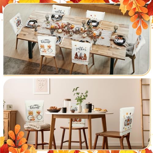 Moukeren Fall Chair Back Cover Set of 6 Thanksgiving Pumpkin Slipcovers Stretch Dining Chair Back Covers Farmhouse Removable Elastic Seat Protector for Home Thanksgiving Harvest Party Kitchen Decor
