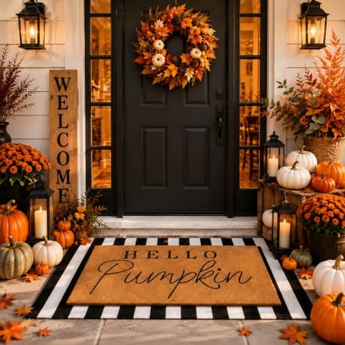 Tinideya 2 Pcs Halloween Hello Pumpkin Doormat, Black