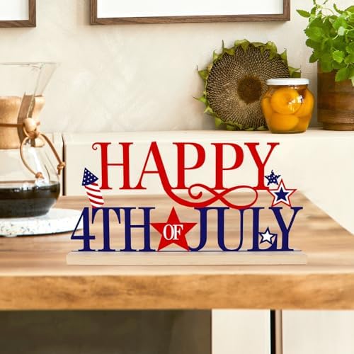 Metal Happy 4th of July Sign Decorations for Home Party Shelf Mantel