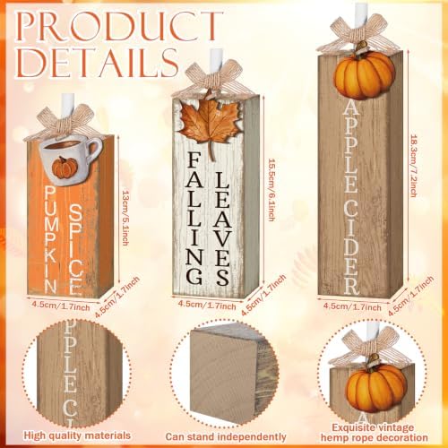 GlikCeil 3 Pcs Fall Table Decor, Wooden Maple Leaf Pumpkin Decoration