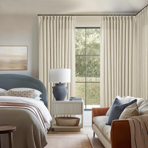Pinch Pleat Extra Wide Beige Linen Curtain 108 Inches Long 70 Wide 1 Panel