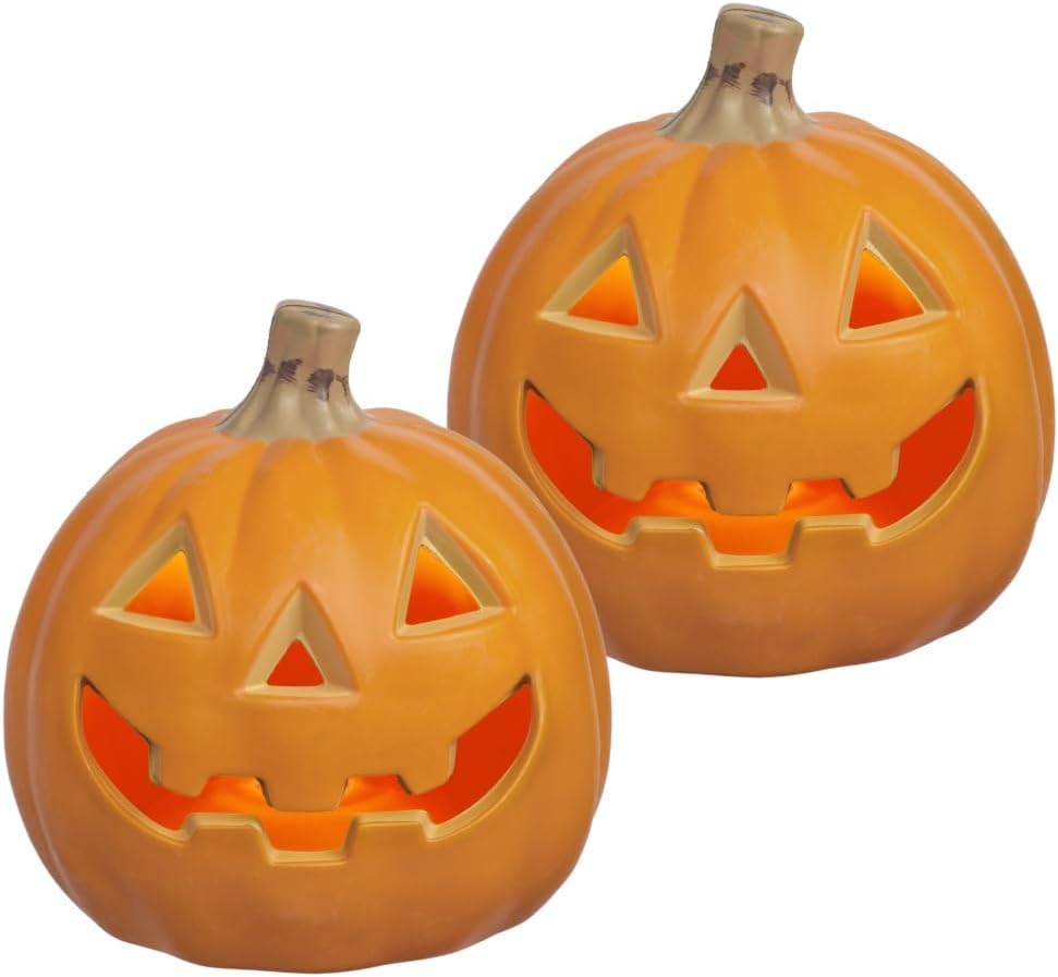 Xodus Battery Operated LED Light Up Pumpkin, Jack-O-Lantern, 6-inch, 2 Pack