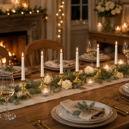 zeochyni 12 Pcs Brass Gold Taper Candle Holders Bulk for Wedding, Party