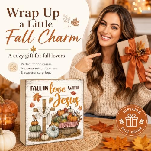Fall Decorations for Home Fall in Love with Jesus Wood Sign Fall Decor
