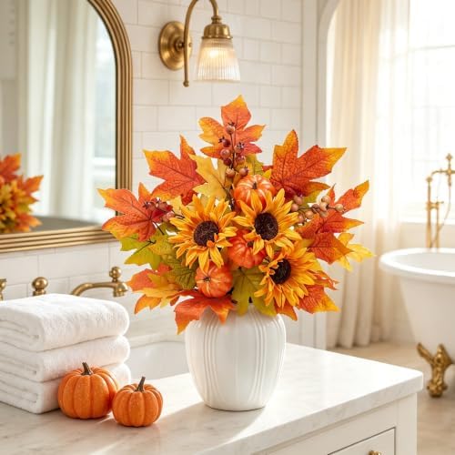 Fall Flowers Artificial for Decorations, Sunflower Pumpkin Faux Flowers