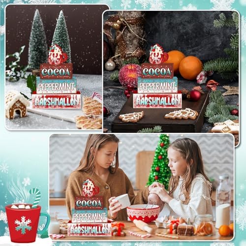 Britimes Christmas Tiered Tray Decor Set, 4 Pack, Wooden Table Sign, Winter
