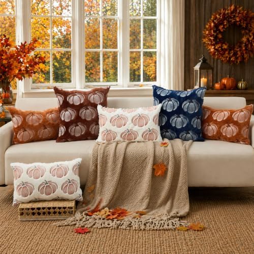 DFXSZ Fall Pillow Covers 12x20 Rust Pumpkin Plush Autumn Home Decor 093B12