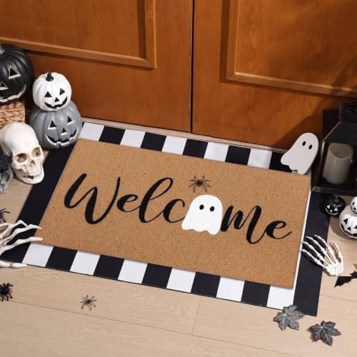Tinideya 2 Pcs Halloween Ghost Layered Doormat Set for Porch Decor