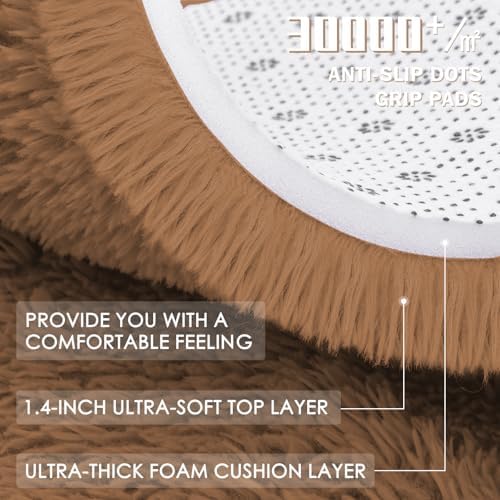 OLANLY Khaki Round Rugs for Bedroom - Machine Washable, 7 ft Circle Area Rugs for Living Room, Soft and Fluffy Shaggy