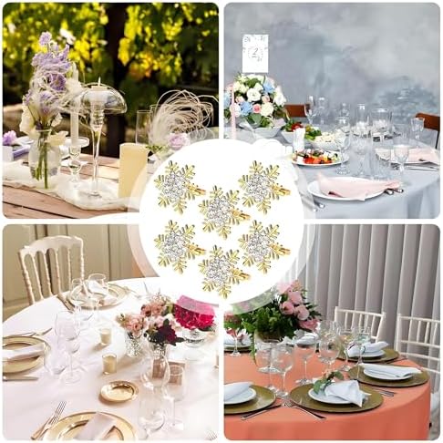 Christmas Napkin Rings Set of 6, Metal Winter Gold Snowflake Napkin Holders Wedding Dinner Parties Home Table Decors Winter Decorations Christmas Decors