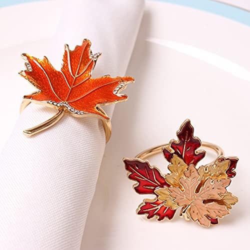 6 Pcs Maple Leaves Napkin Ring, Fall Metal Napkin Ring Holder Maple Leaves Serviette Buckle Holder Autumn Leaf Napkin Buckle for Harvest Season Thanksgiving Fall Decoration (Orange- 6pcs)