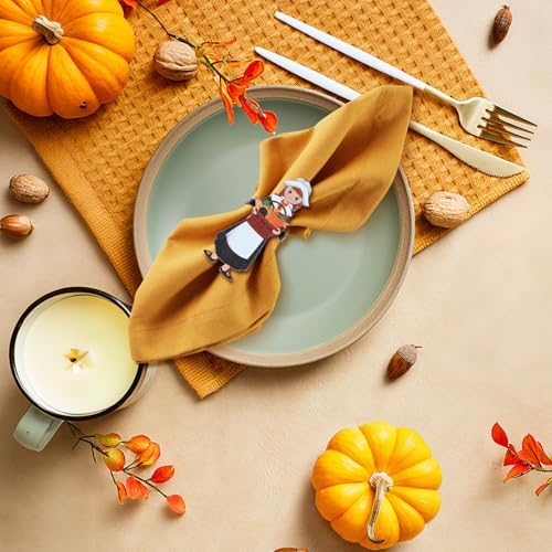 Thanksgiving Napkin Rings Set of 12,Pilgrim Napkin Holder Thanksgiving Metal Napkin Ring for Table Decor Dinnerware Sets Wedding Holiday