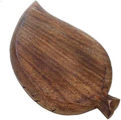 Decorative Tray Wooden Leaf Design Serving Tray Platter Breakfast Table / Natural / 12 x 8 x 1