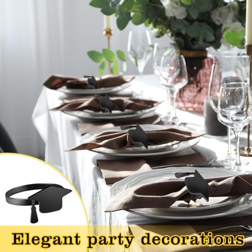20 PCS Graduation Napkin Rings, 2026 Graduation Black Napkin Holders for Cloth Napkins Metal Napkin Holder Bulk for Graduation Party Supplies Graduation Table Decor