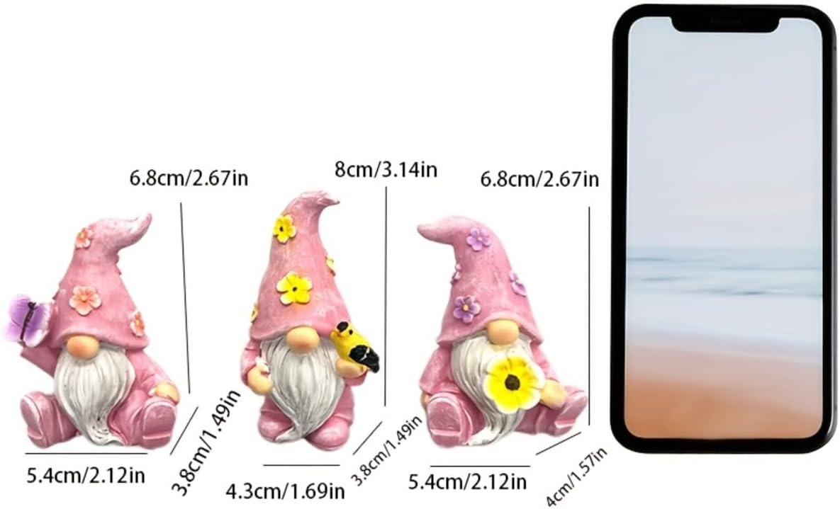Flowers / Gnome Statues / Pink / Set of 3