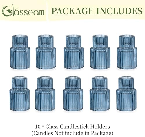 Glasseam Taper Candle Holders Bulk 10Pc Small Candlestick for Coastal Decor