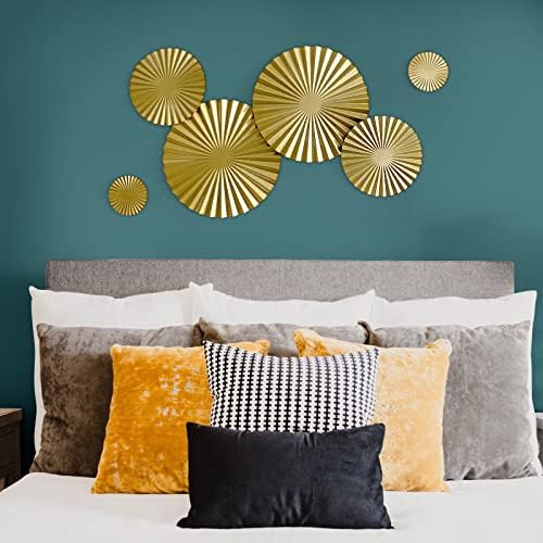 Glamativity Sunburst Wall Art Set Of 6, Gold Wall Decor, Metal Modern Accent Large Sunburst Hanging Decorations Above