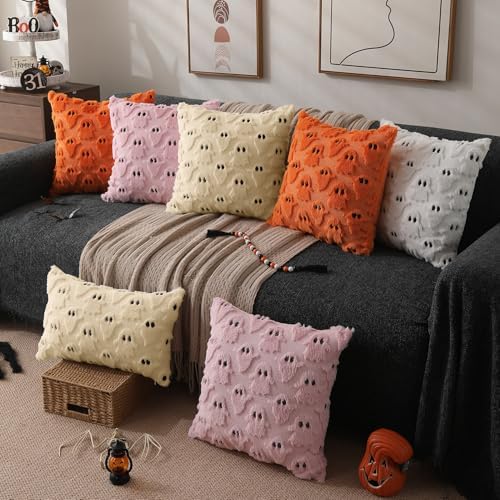 DFXSZ Halloween Pillow Covers 12x20 Black Ghost Plush Halloween Decor095F12